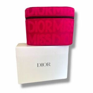 Dior “Miss Dior” Motif Jacquard Fabric Hot Pink Travel Bag Cosmetics Case